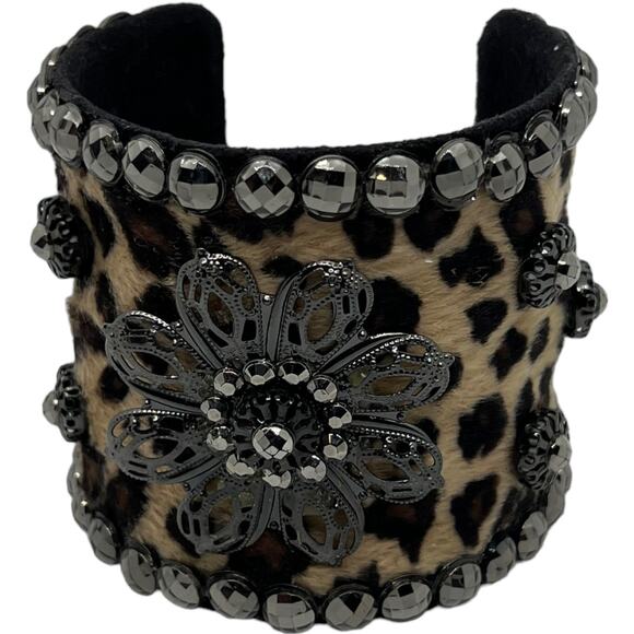 Western Leopard Cuff Bracelet Turquoise Crystal Wide Boho Statement Adjustable - Picture 11 of 16